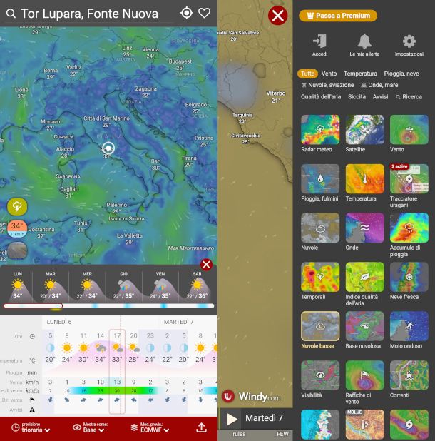 schermate app Windy
