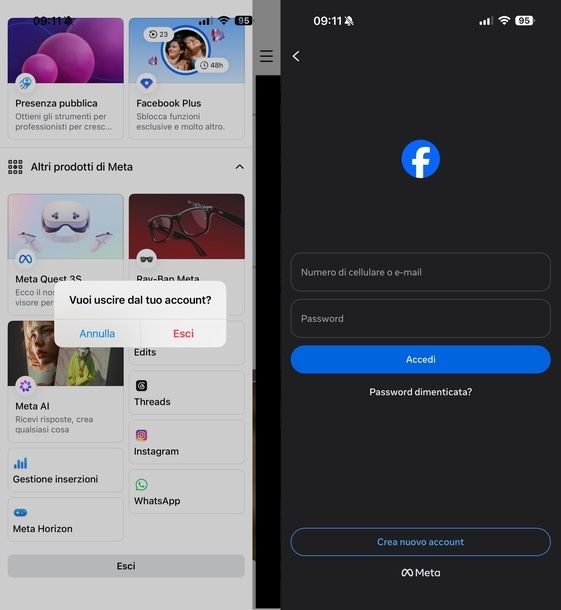 Accedere a Facebook con altro account