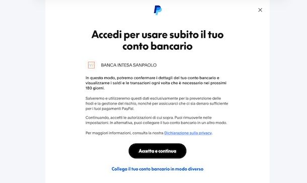 Collegare conto Intesa a PayPal