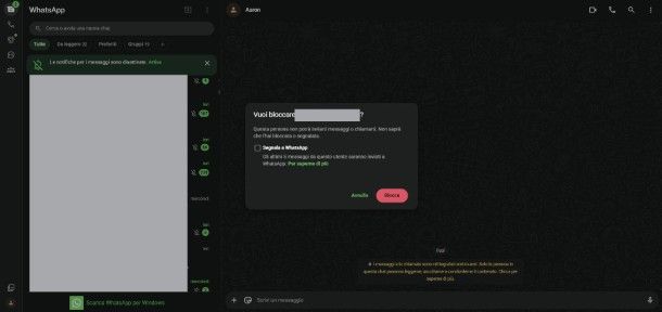 Blocco WhatsApp