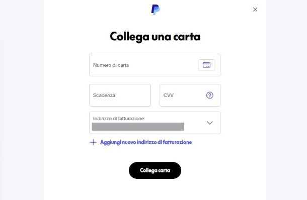 Collegamento carta PayPal