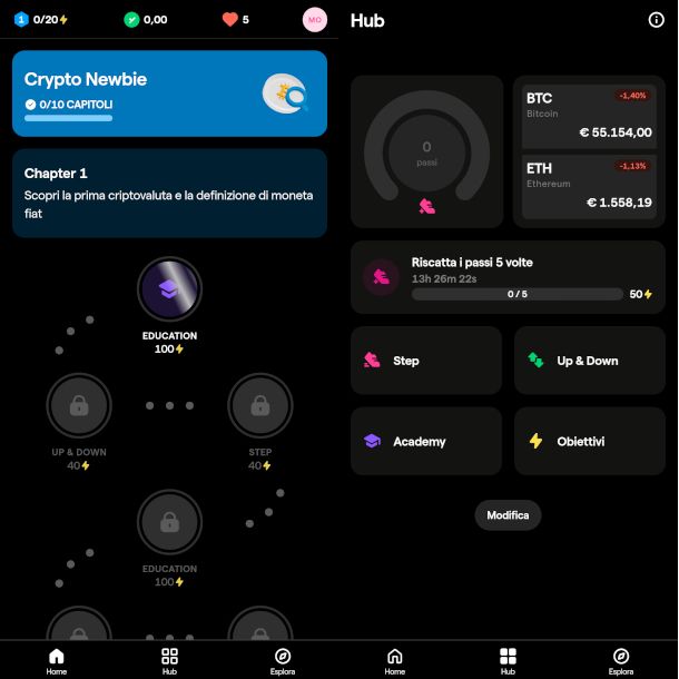 schermate app Young Platform Step