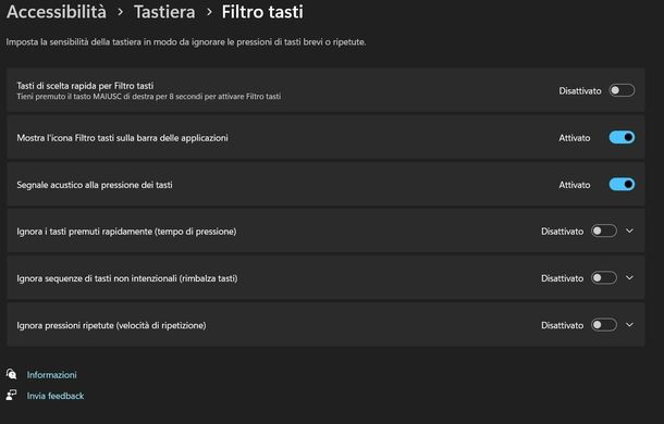 Disattivare Filtro tasti Windows