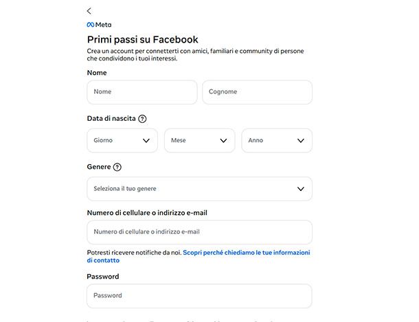 Iscrizione Facebook