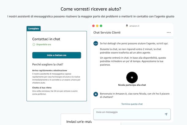 Come chattare con amazon