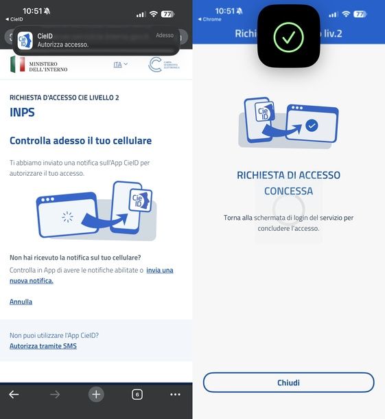 Autorizzare notifica push CieID smartphone