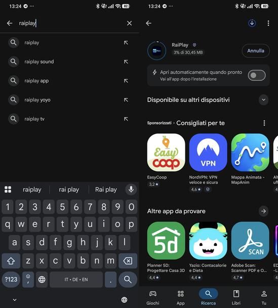 Reinstallare app RaiPlay Play Store Android