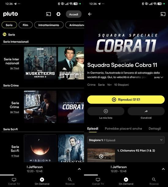 Guardare una serie TV su Pluto TV Android