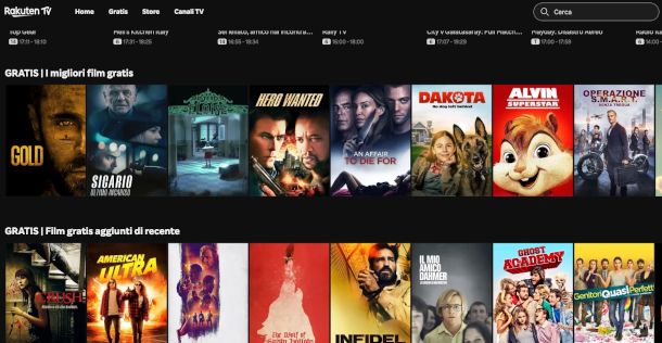 schermata sito Rakuten TV