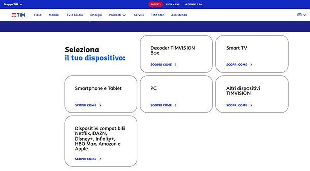 Dispositivi compatibili TIMVISION