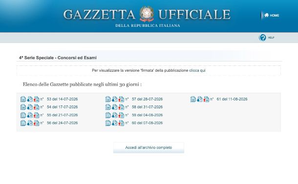 schermata sito Gazzetta Ufficiale