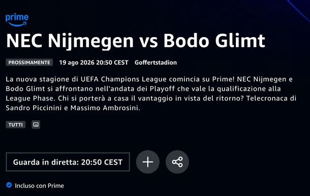 Partita di Champions League su Amazon Prime Video