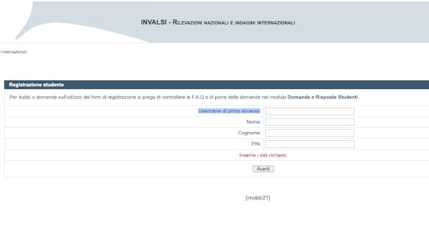 modulo di registrazione studenti Portale INVALSI