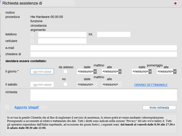 Modulo richiesta assistenza Halley