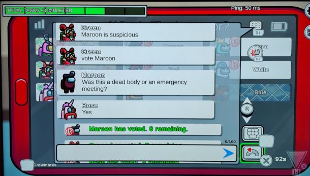 schermata chat Among Us su PS5