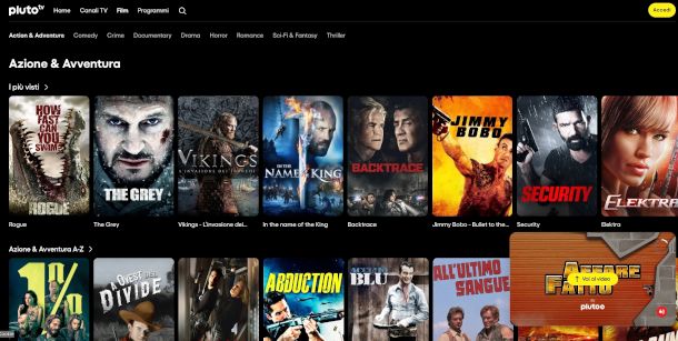 schermata sito Pluto TV
