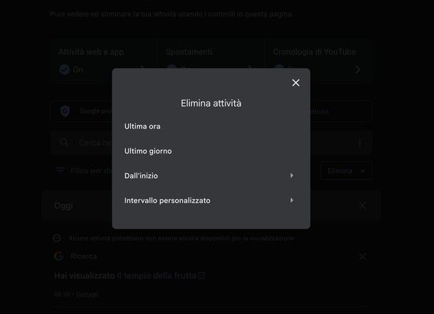 Eliminare cronologia ricerche Google PC