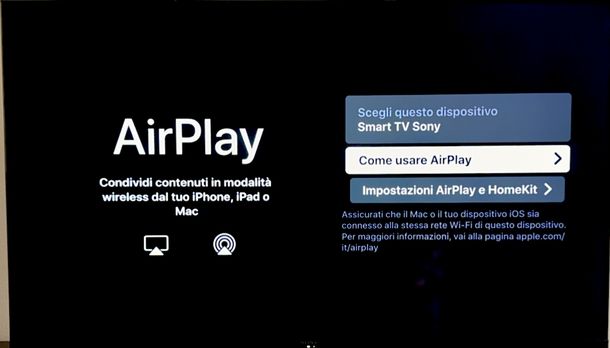 Attivare AirPlay su Smart TV Sony