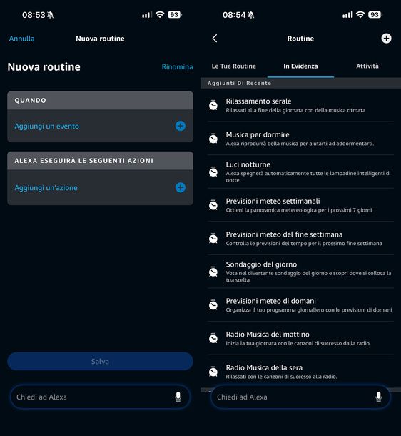 Creare una routine app Alexa