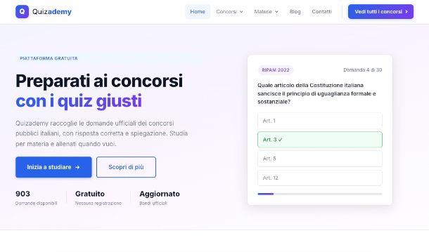 schermata sito Quizademy