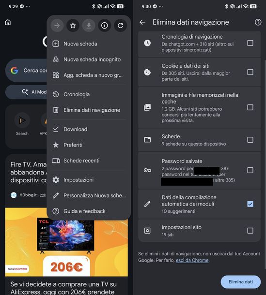 Eliminare cronologia navigazione Chrome Android