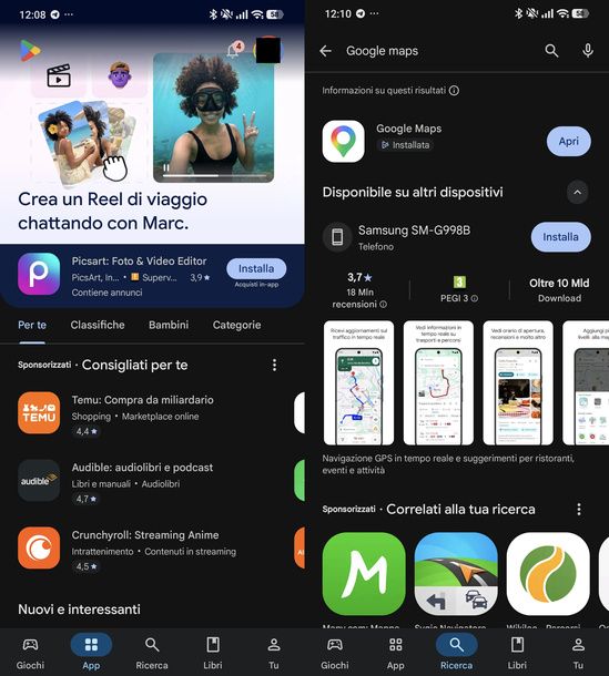 Cercare Google Maps su Play Store Android