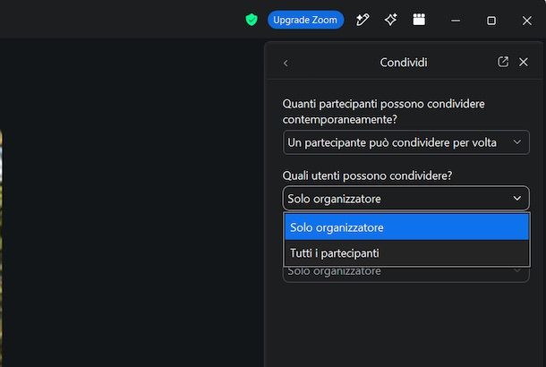 Abilitare i partecipanti a condividere Zoom Windows