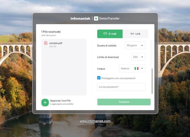 Proteggere trasferimento password SwissTransfer PC
