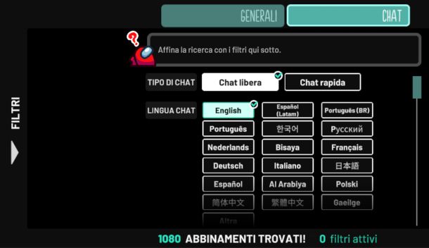 impostazione chat libera partita online