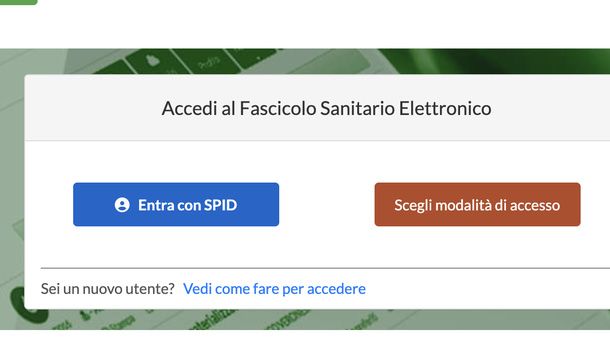Scegliere modalità di accesso Fascicolo Sanitario