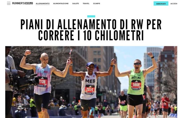 pagina sito Runner's World con programma di allenamento 10 Km