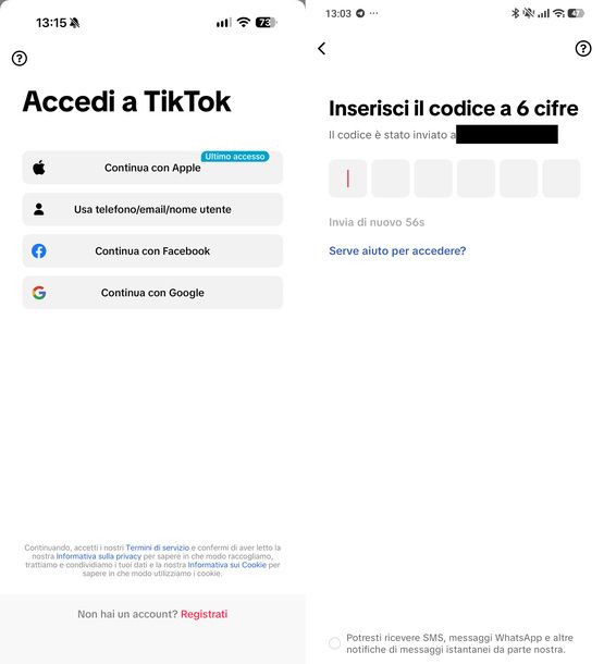 Accedere a TikTok Smartphone