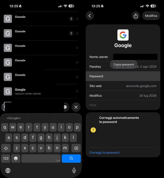 Visualizzare password Google iPhone