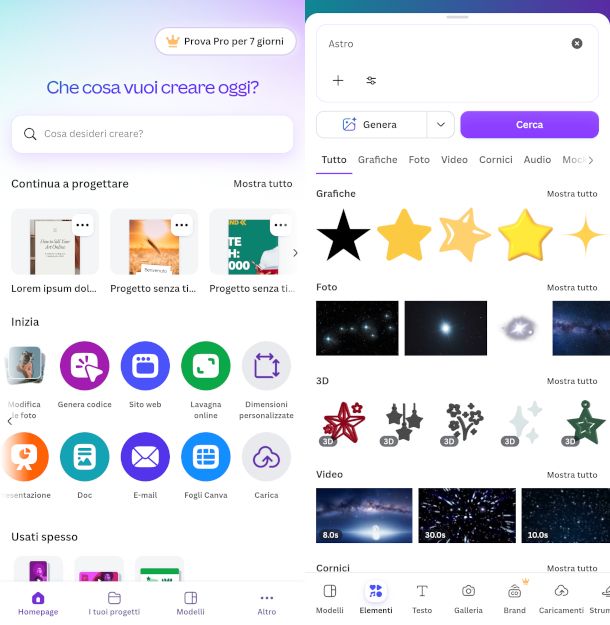 schermate app Canva