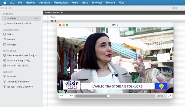 visualizzazione canale in streaming su VLC