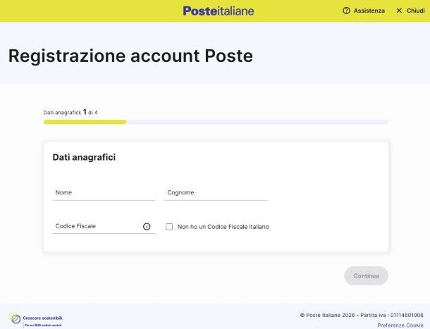 Registrazione Poste Italiane