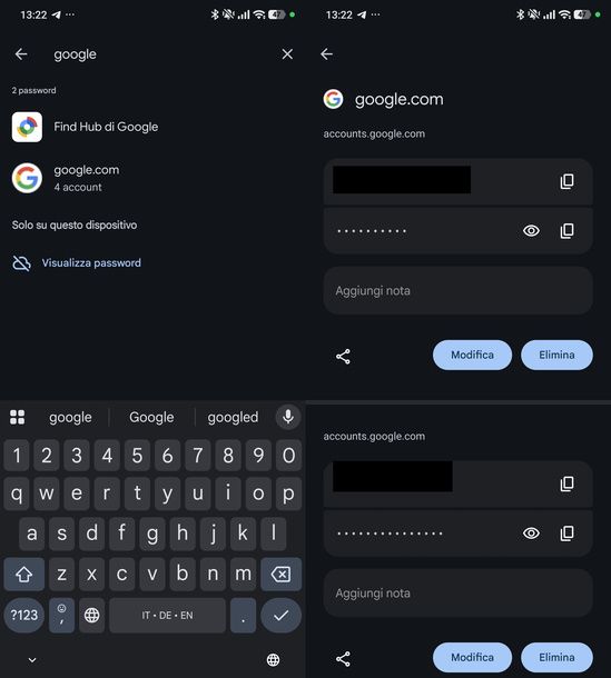 Visualizzare password Google impostazioni Android