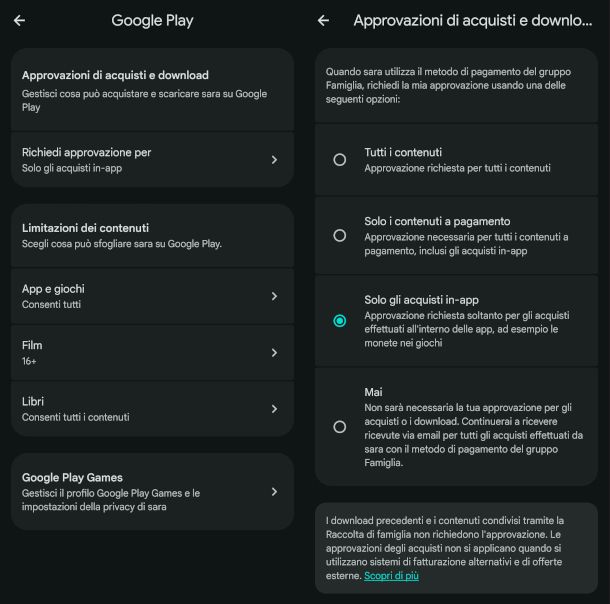 schermate app Family Link per controllo Play Store