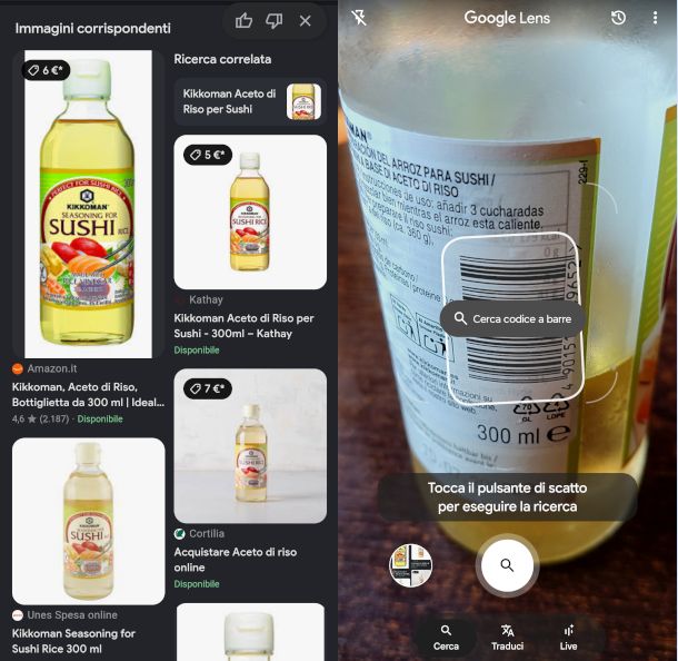 ricerca prodotti e codici a barre con Google Lens
