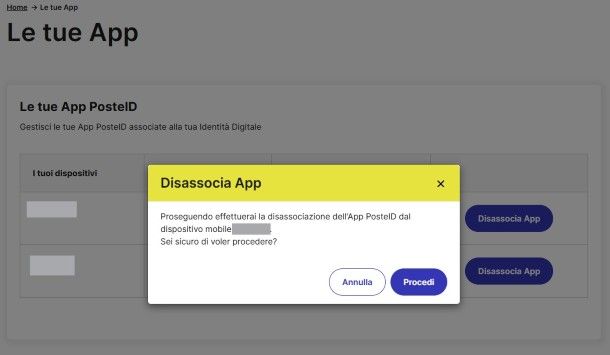 Disassociazione app PosteID