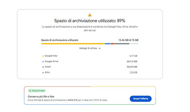 Spazio di archiviazione Google One