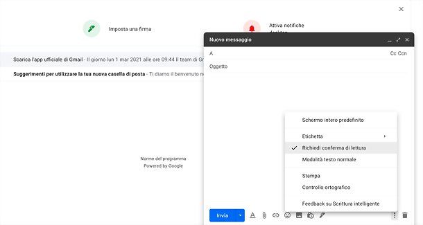 richiedi conferma di lettura gmail