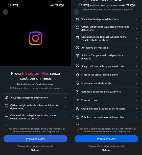 Funzioni e prezzo Instagram Plus iPhone