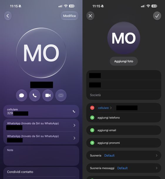 Modificare un contatto esistente iOS