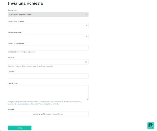 Compilazione modulo assistenza Wallapop PC