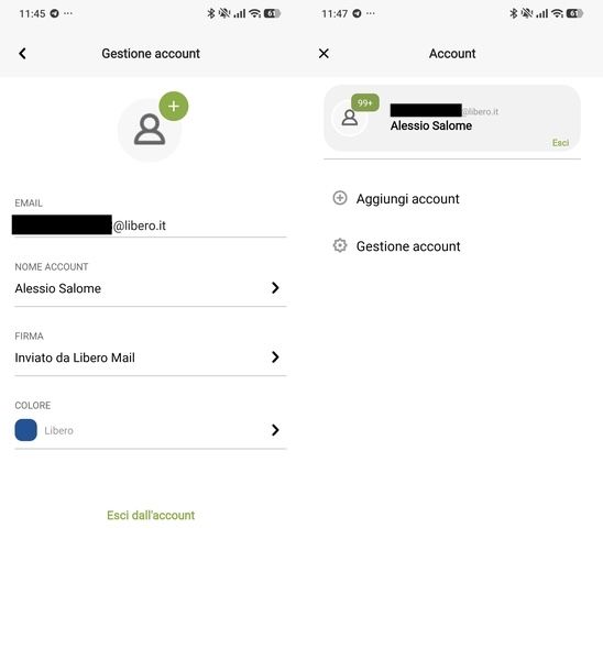Aggiungere e personalizzare un account app Libero Mail Android