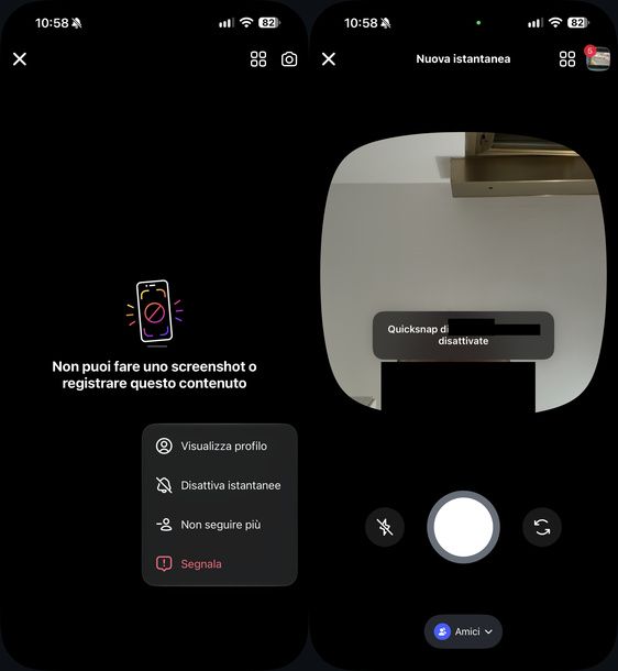 Disattivare istantanee di un contatto Instagram smartphone