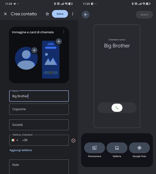 Creare un contatto con nomignolo Android