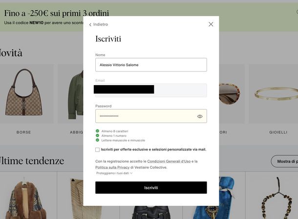 Creare un account su Vestiaire Collective