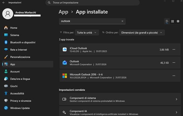 disinstallare app